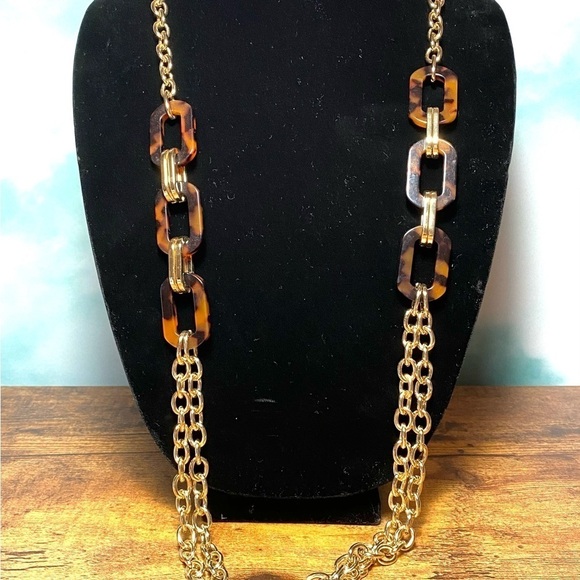 Charter Club Necklace Gold Tone Chains Acrylic Links 36”+ 2.5” - Picture 4 of 6